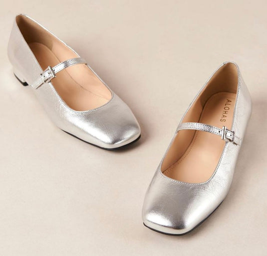 Silver Leather Ballerinas